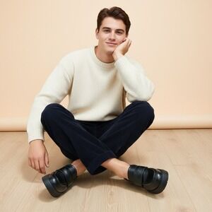 Time and Tru Mens Black Chunky Penny Loafers Lug Sole Memory Foam Size 8